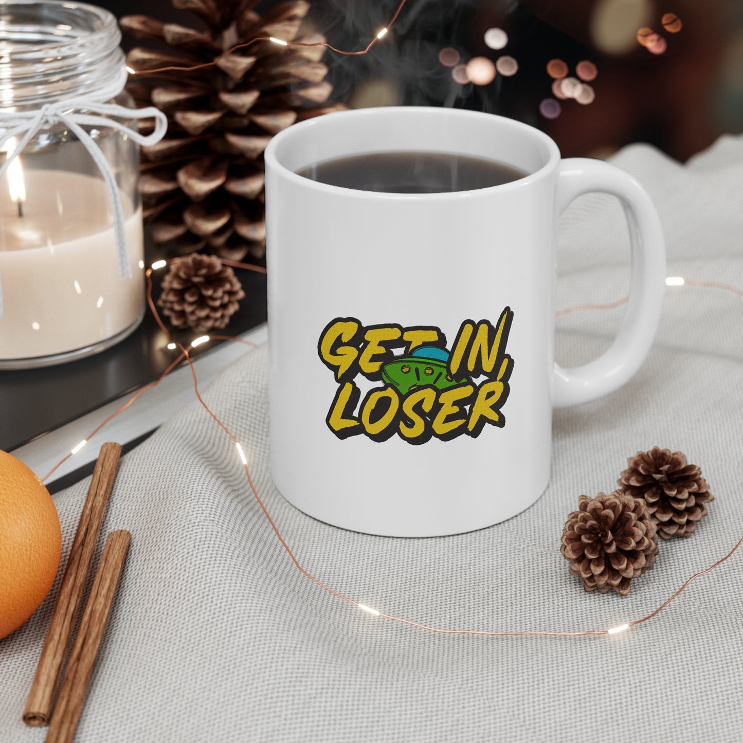 Get in loser UFO White Ceramic Mug, 11oz