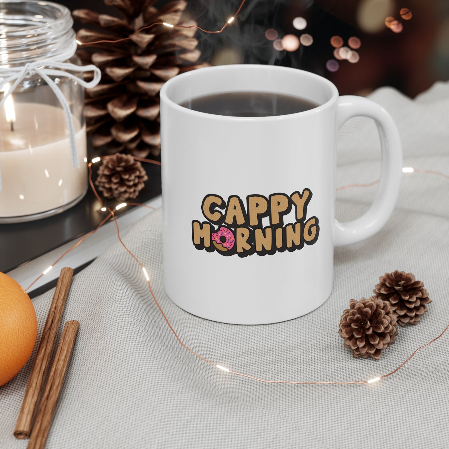 Yummy! Capy eating donut White Ceramic Mug, 11oz